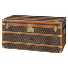 Used 20th Century Goyard Courier Trunk In Chevron Canvas, France c.1900