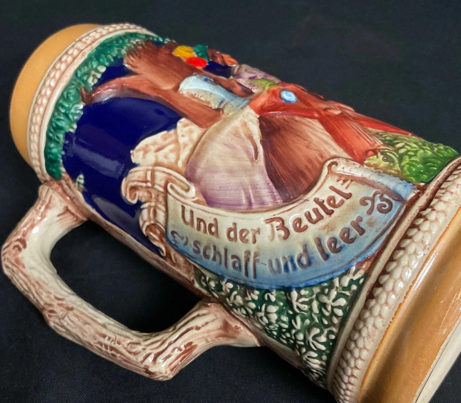 20ième siècle Stein de bière antique du 20ème siècle peint à la main, 18,5 cm - 2Y539 en vente