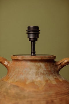 Antique 20th-Century Hand-Thrown Terracotta Olive-Oil Pot Table Lamp