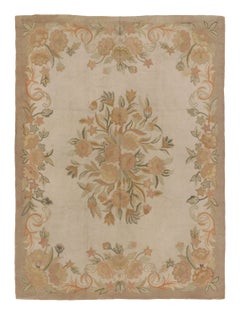 Antique 20th Century Hooked Rug in Beige Garden Bouquet Design - Rug & Kilim