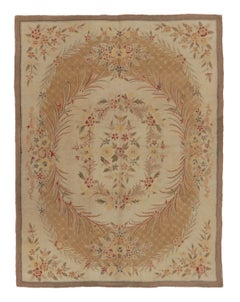 Antique 20th Century Hooked Rug in Gold with Floral Wreath Design - Rug & Kilim