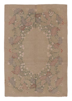 Antique 20th Century Hooked Rug in Taupe with Garden Wreath Design - Rug & Kilim