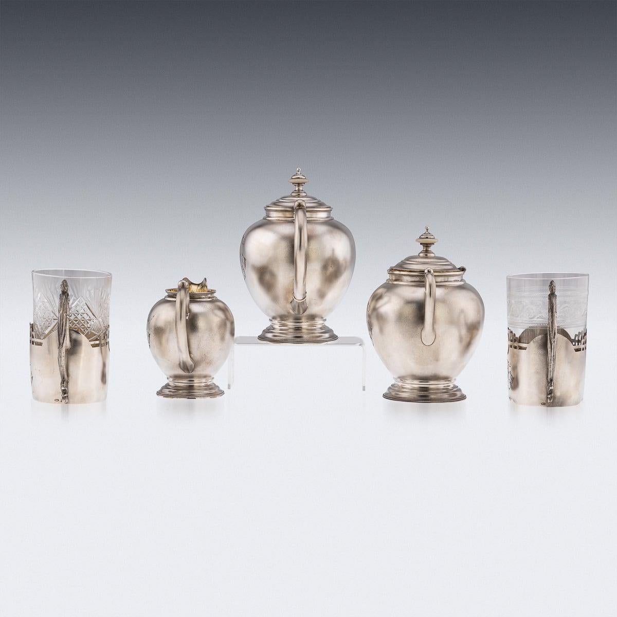 Antique 20th Century Imperial Russian Solid Silver Cased Tea Service c.1900 In Good Condition In Royal Tunbridge Wells, Kent