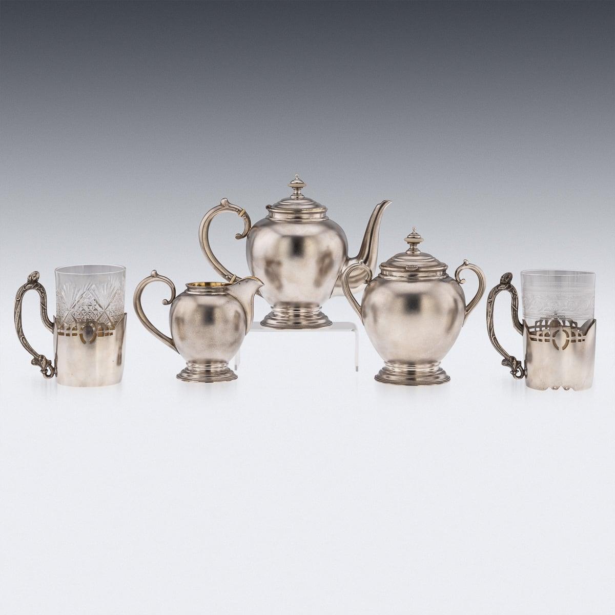 Antique 20th Century Imperial Russian Solid Silver Cased Tea Service c.1900 1