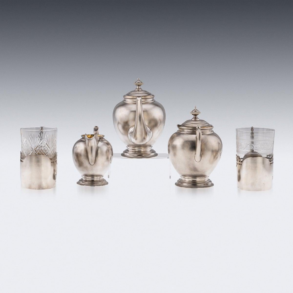 Antique 20th Century Imperial Russian Solid Silver Cased Tea Service c.1900 2