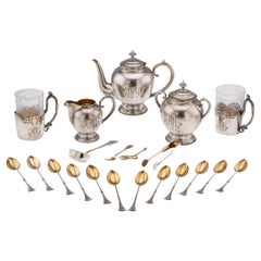 Antique 20th Century Imperial Russian Solid Silver Cased Tea Service c.1900