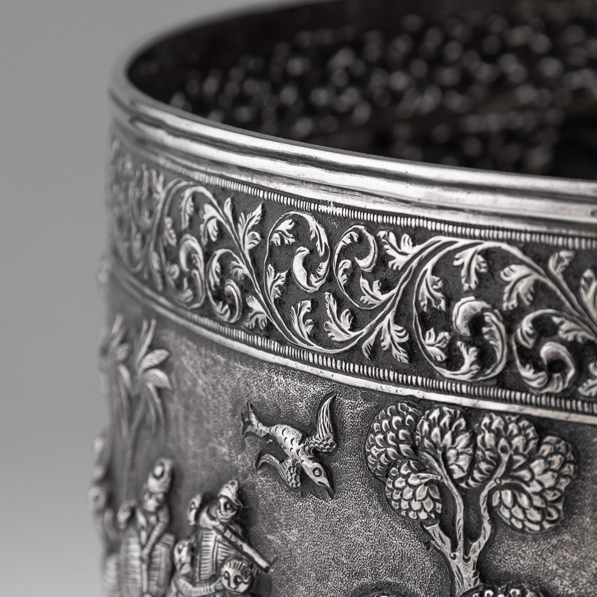 Antique 20th Century Indian Solid Silver Decorative Bowl On Stand, Poona c.1900 6
