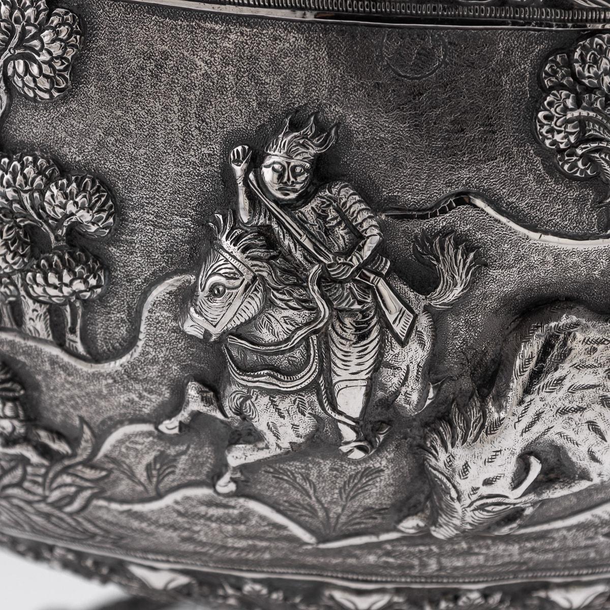 Antique 20th Century Indian Solid Silver Decorative Bowl On Stand, Poona c.1900 8