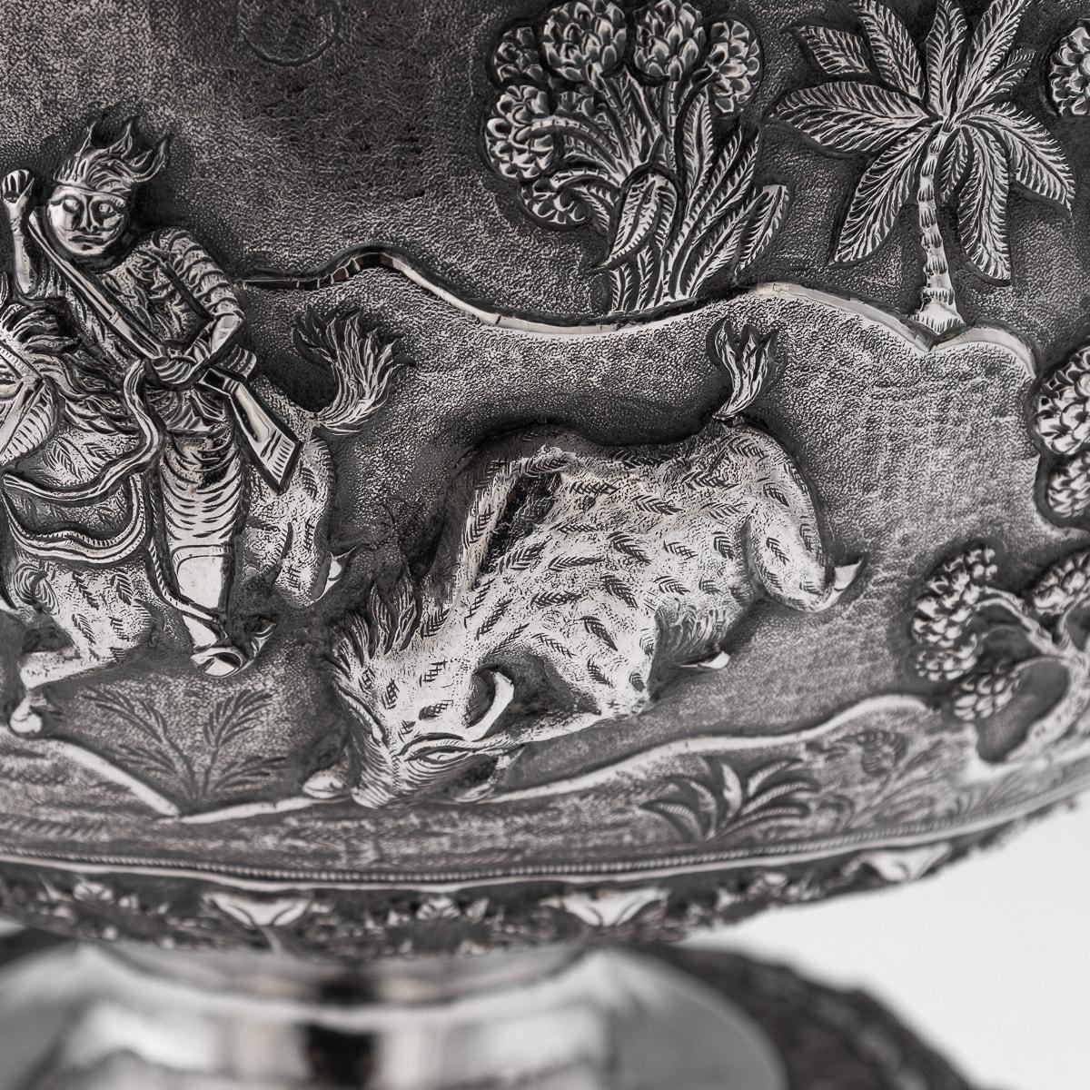 Antique 20th Century Indian Solid Silver Decorative Bowl On Stand, Poona c.1900 9