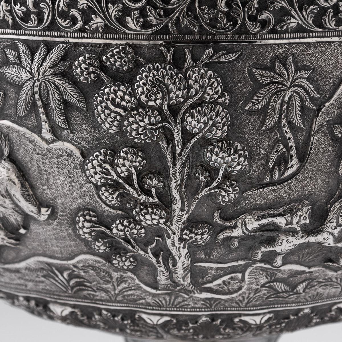 Antique 20th Century Indian Solid Silver Decorative Bowl On Stand, Poona c.1900 10