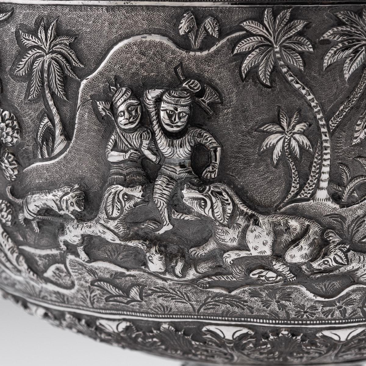 Antique 20th Century Indian Solid Silver Decorative Bowl On Stand, Poona c.1900 11