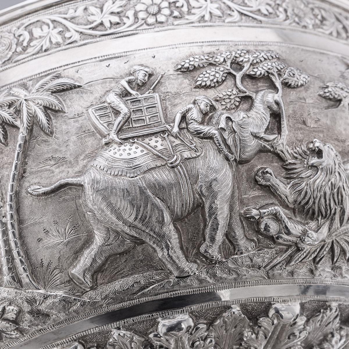 Antique 20th Century Indian Solid Silver Decorative Bowl On Stand, Poona c.1900 11