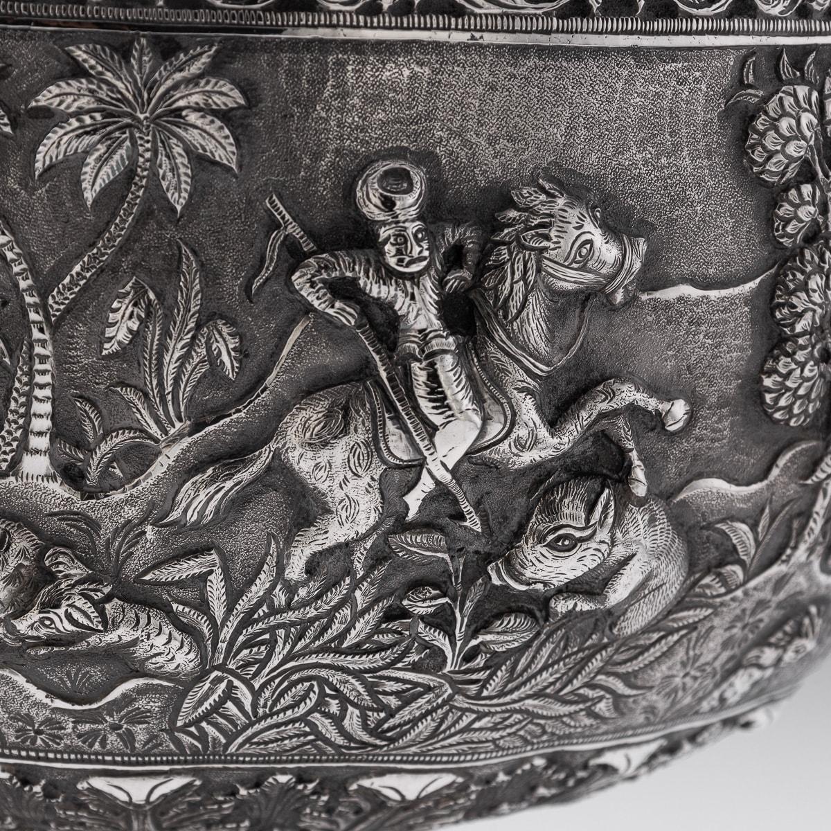Antique 20th Century Indian Solid Silver Decorative Bowl On Stand, Poona c.1900 12