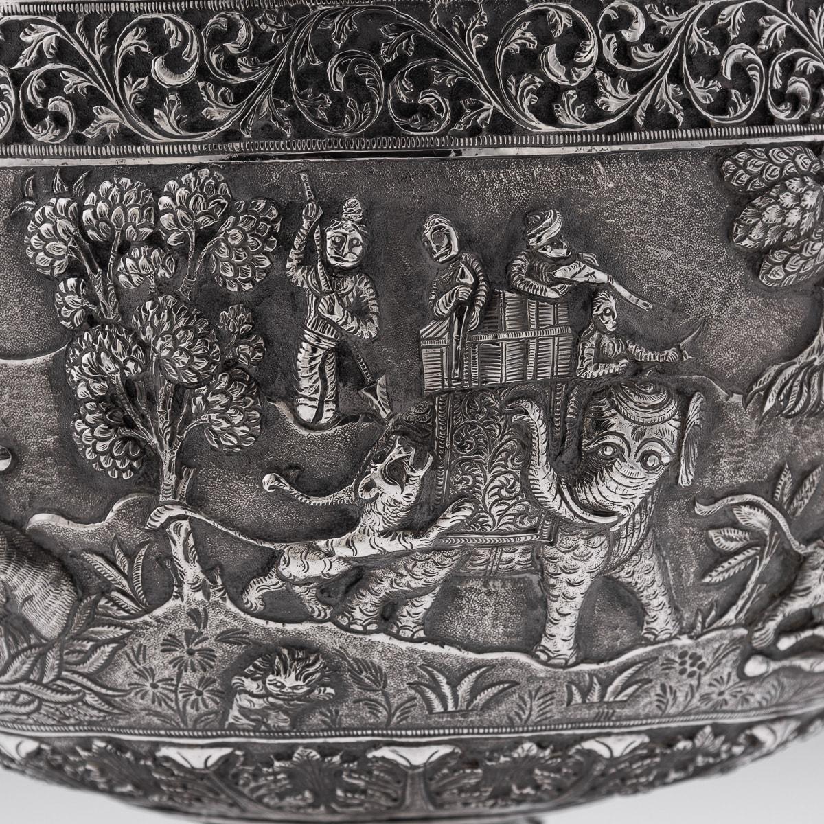 Antique 20th Century Indian Solid Silver Decorative Bowl On Stand, Poona c.1900 13