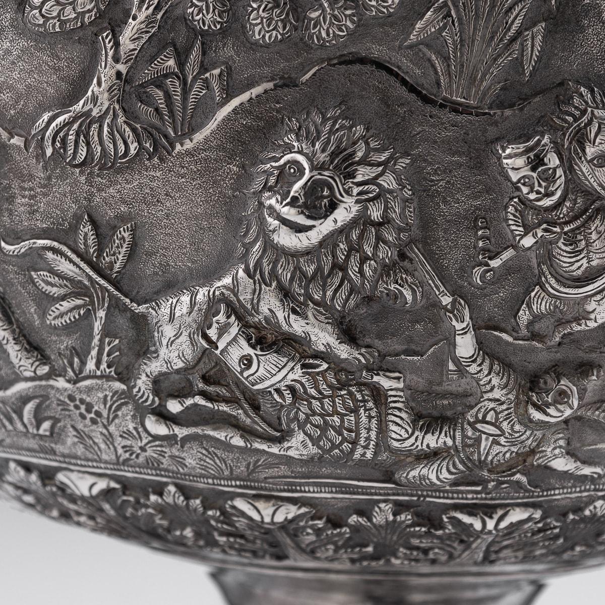 Antique 20th Century Indian Solid Silver Decorative Bowl On Stand, Poona c.1900 14