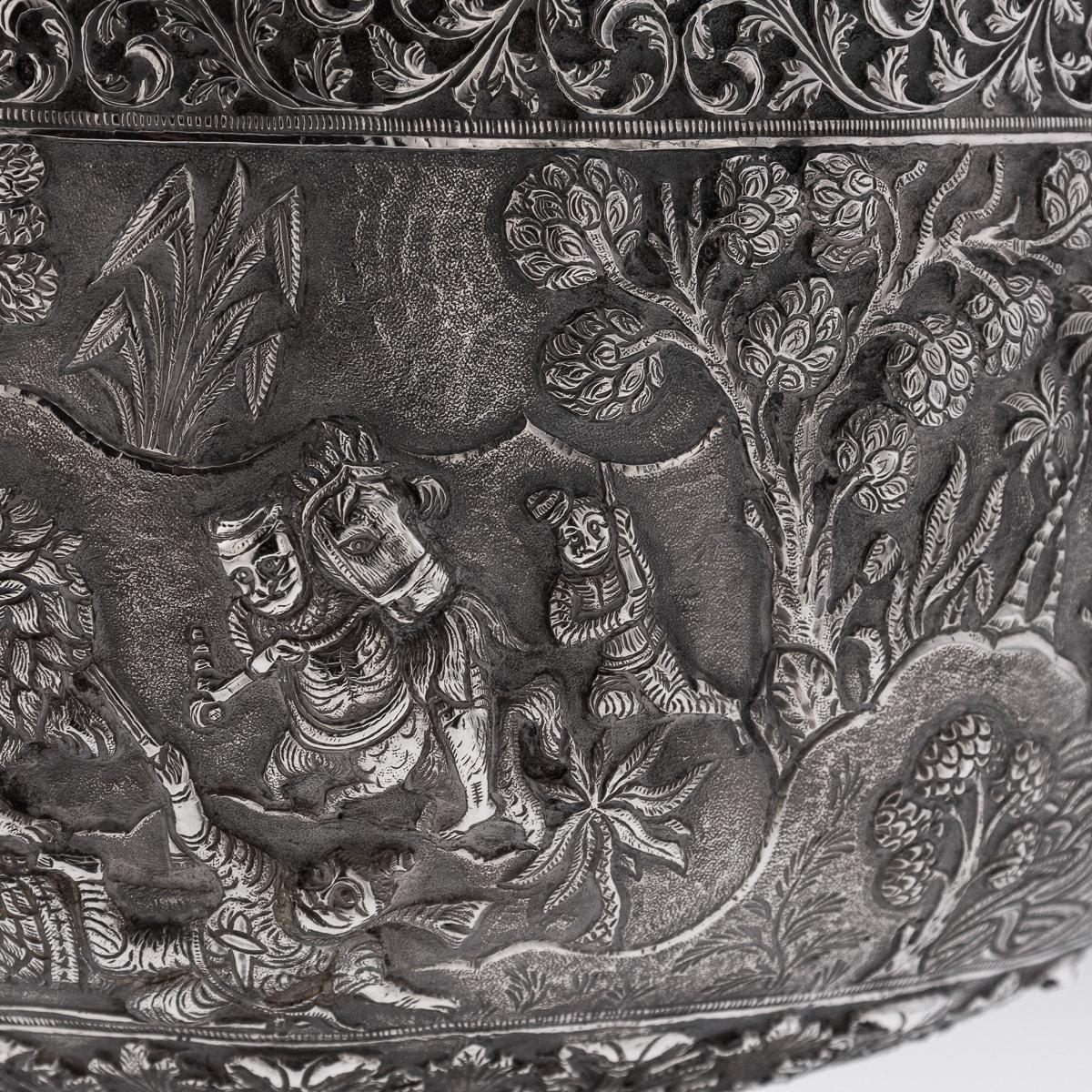 Antique 20th Century Indian Solid Silver Decorative Bowl On Stand, Poona c.1900 15