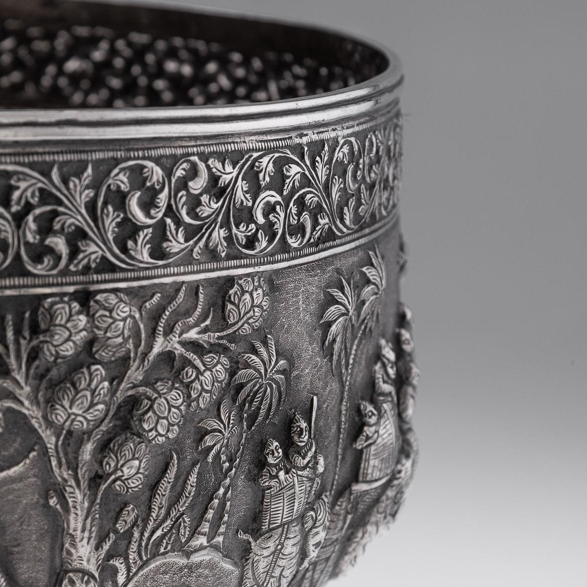 Antique 20th Century Indian Solid Silver Decorative Bowl On Stand, Poona c.1900 16