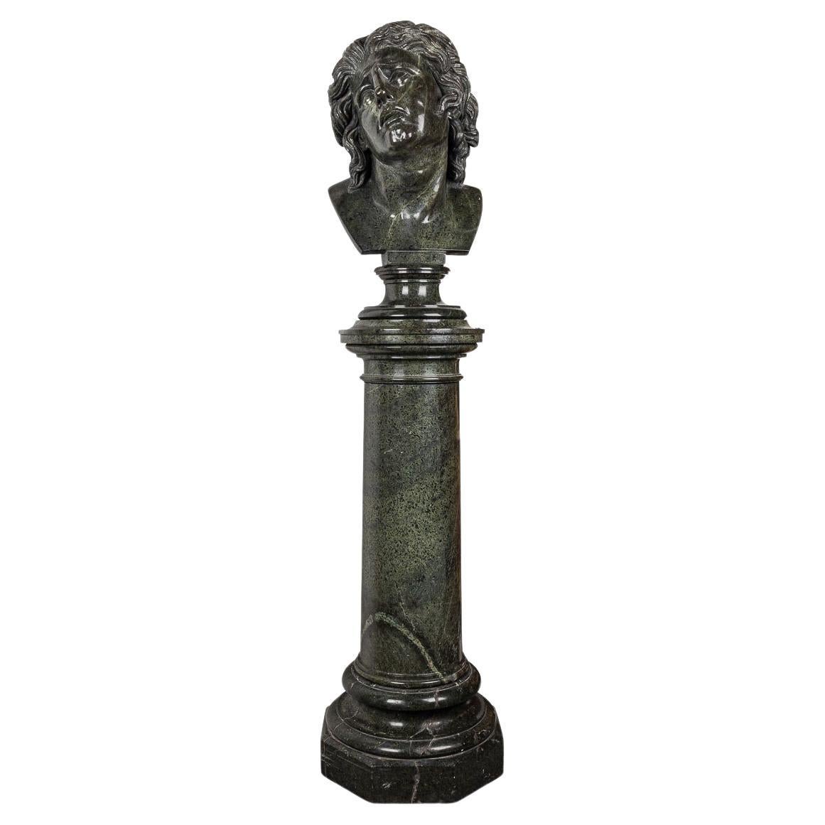Antique 20th Century Italian Green Marble Life Size Bust On Stand c.1900 For Sale