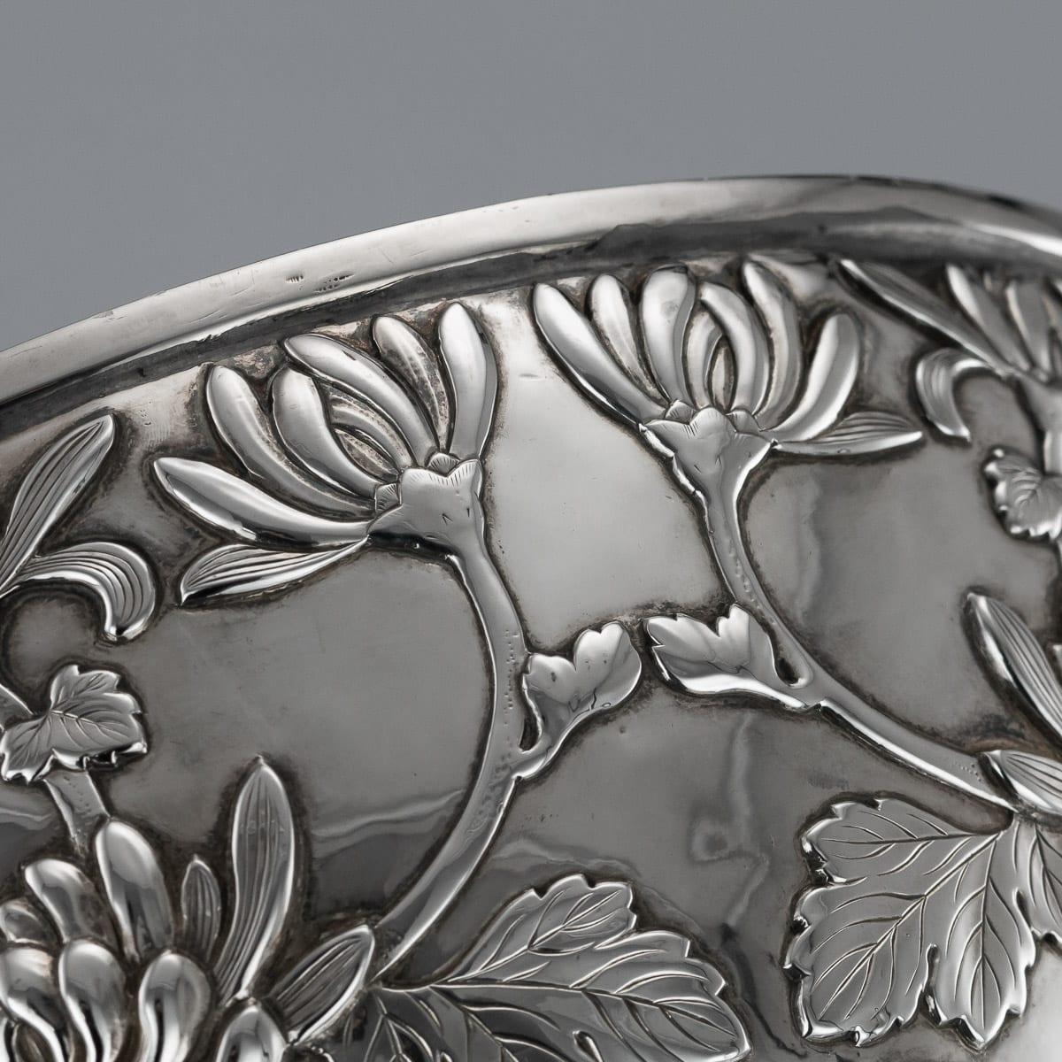 Antique 20th Century Japanese Meiji Period Solid Silver Floral Bowl, circa 1900 7