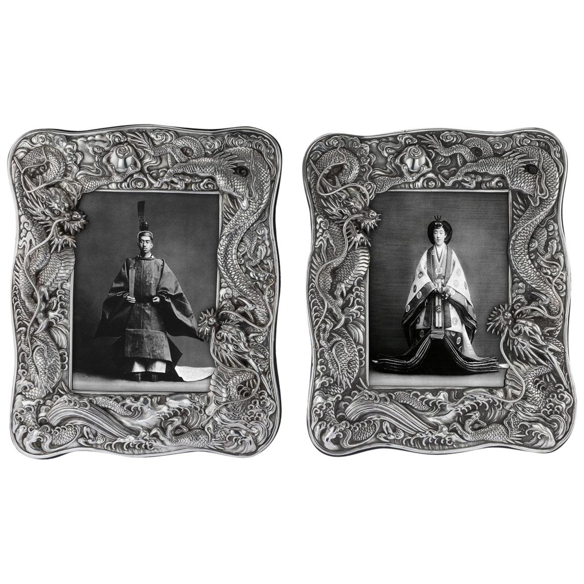 Antique 20th Century Japanese Meiji Period Solid Silver Frames, circa 1900