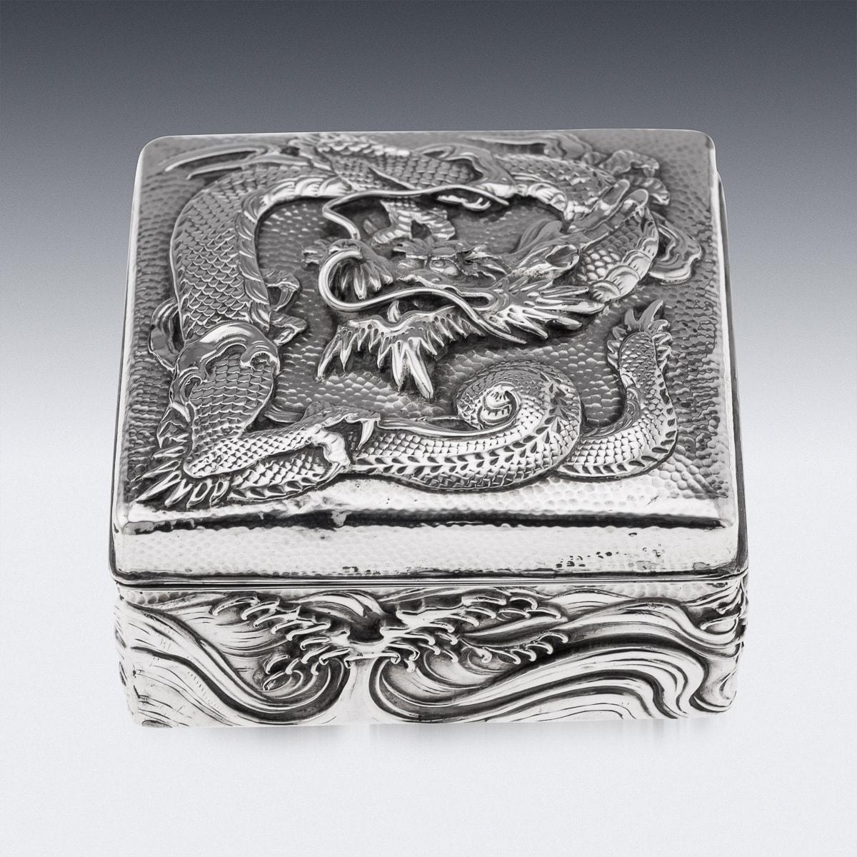 Other Antique 20th Century Japanese Meiji Solid Silver Dragon Cigar Box c.1900