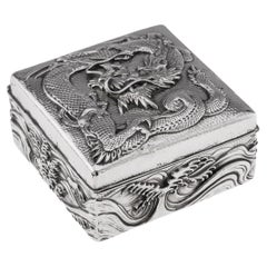 Antique 20th Century Japanese Meiji Solid Silver Dragon Cigar Box c.1900