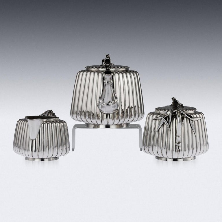 Antique 20th Century Japanese Meiji Solid Silver ThreePiece Tea Set