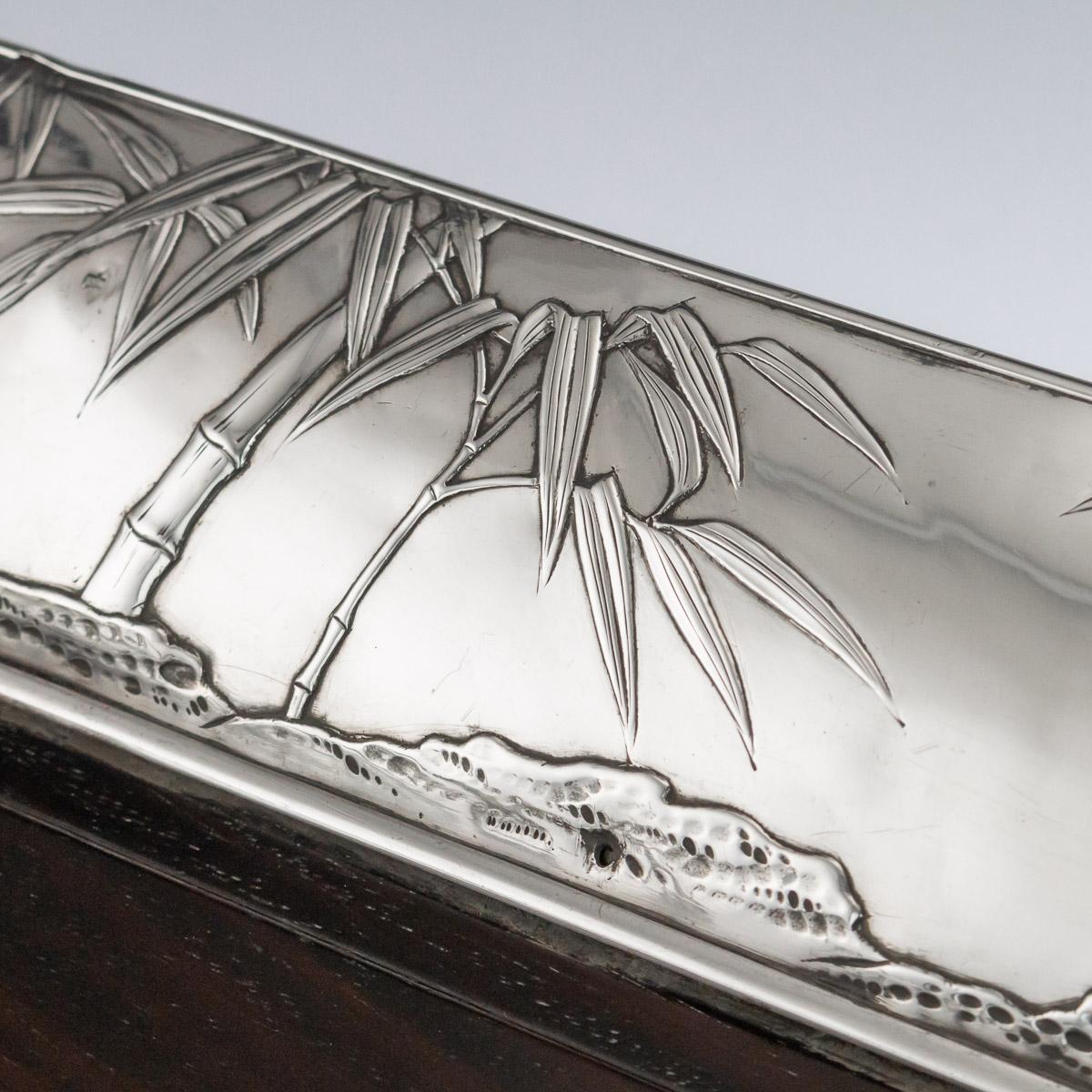 Antique 20th Century Japanese Solid Silver and Wood Serving Tray, circa 1900 4