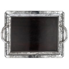 Antique 20th Century Japanese Solid Silver and Wood Serving Tray, circa 1900