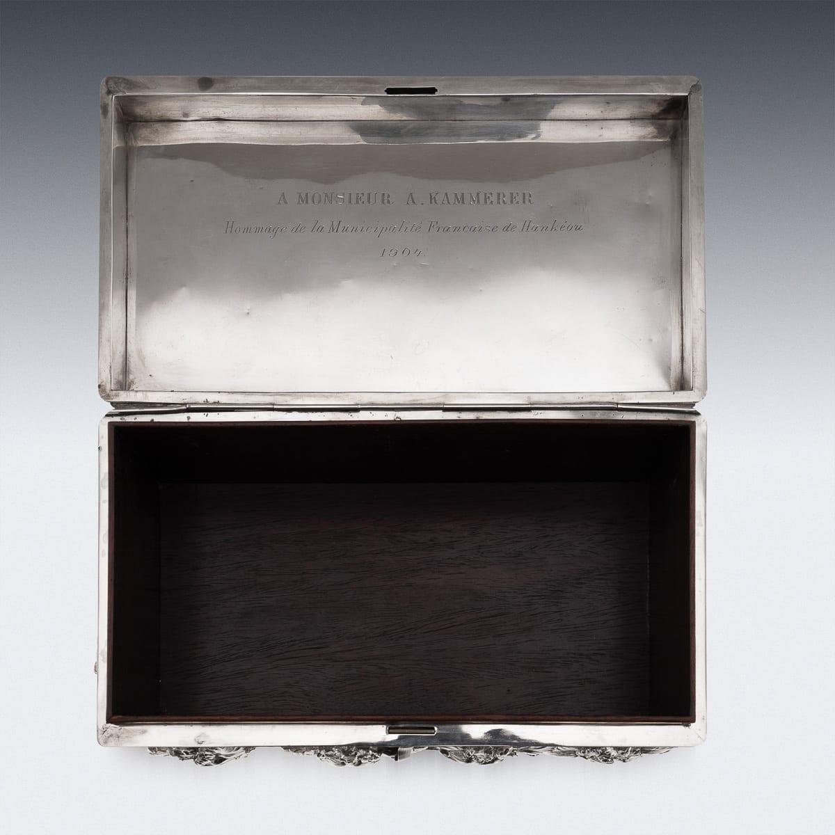 Antique 20th Century Japanese Solid Silver Iris Flower Cigar Humidor Box c.1900 For Sale 6