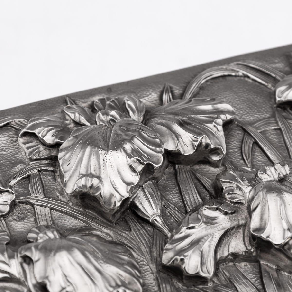 Antique 20th Century Japanese Solid Silver Iris Flower Cigar Humidor Box c.1900 For Sale 10