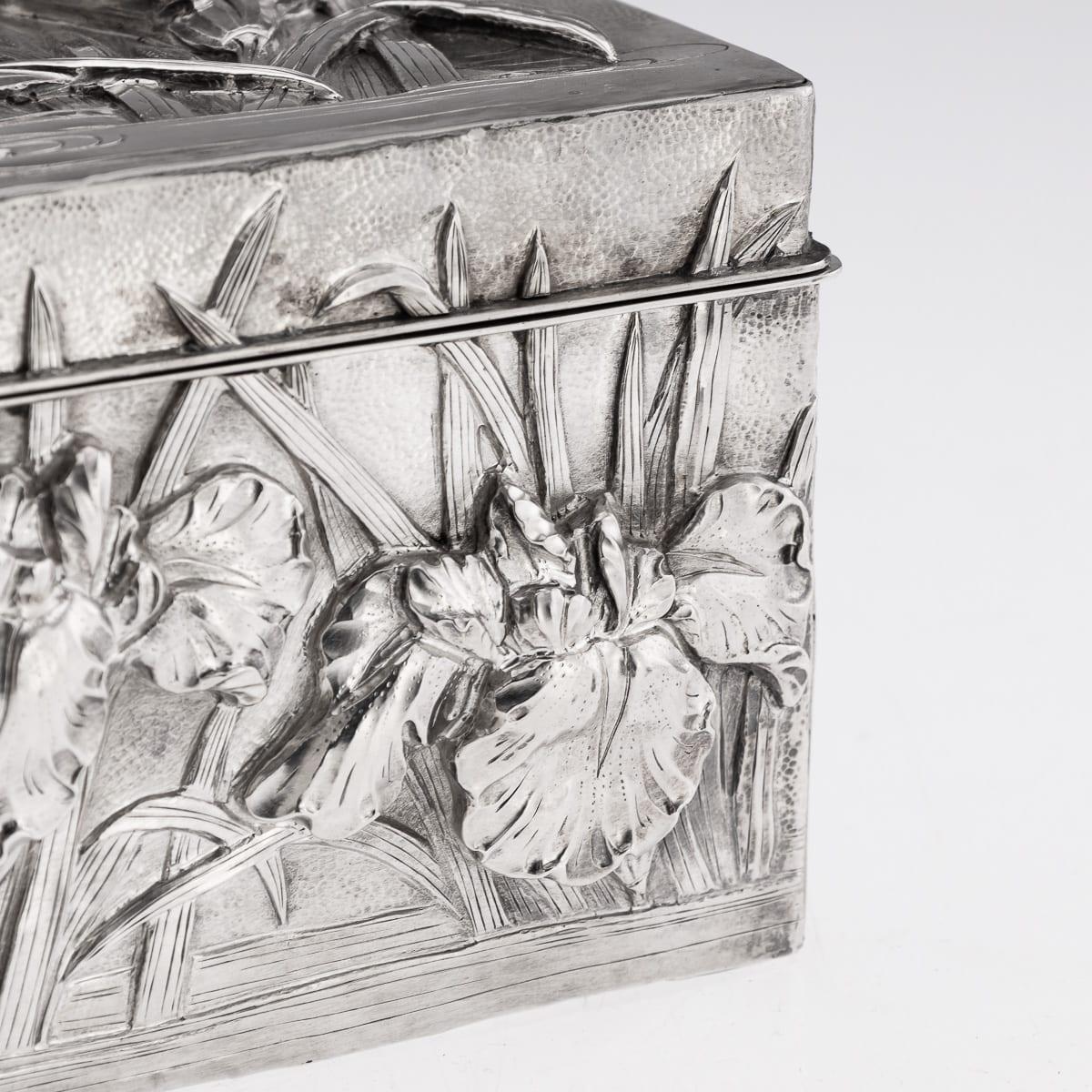 Antique 20th Century Japanese Solid Silver Iris Flower Cigar Humidor Box c.1900 For Sale 12