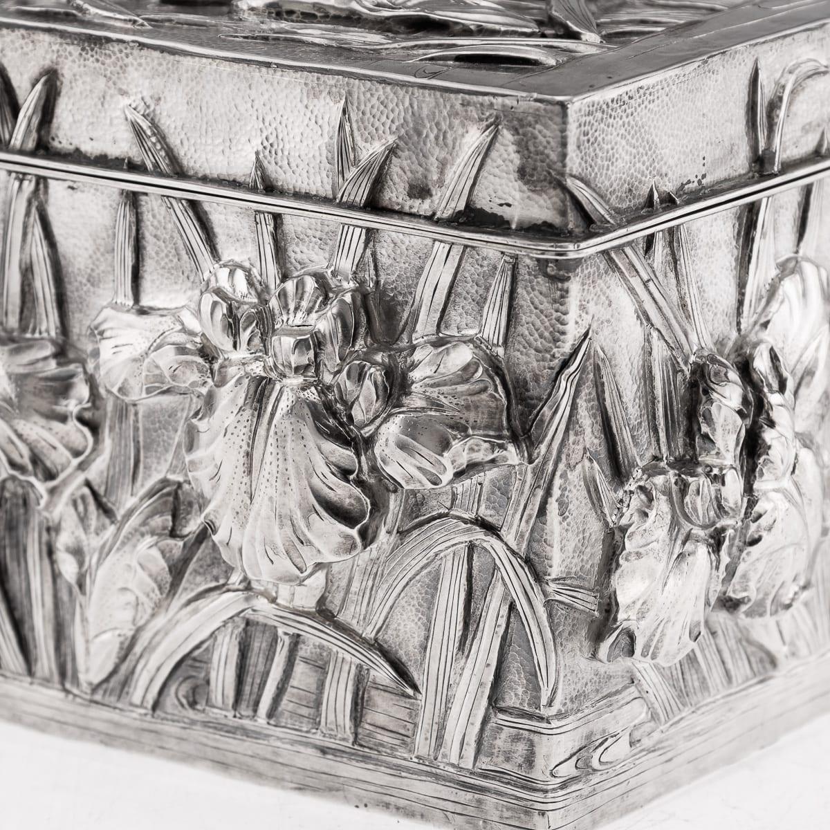 Antique 20th Century Japanese Solid Silver Iris Flower Cigar Humidor Box c.1900 For Sale 13