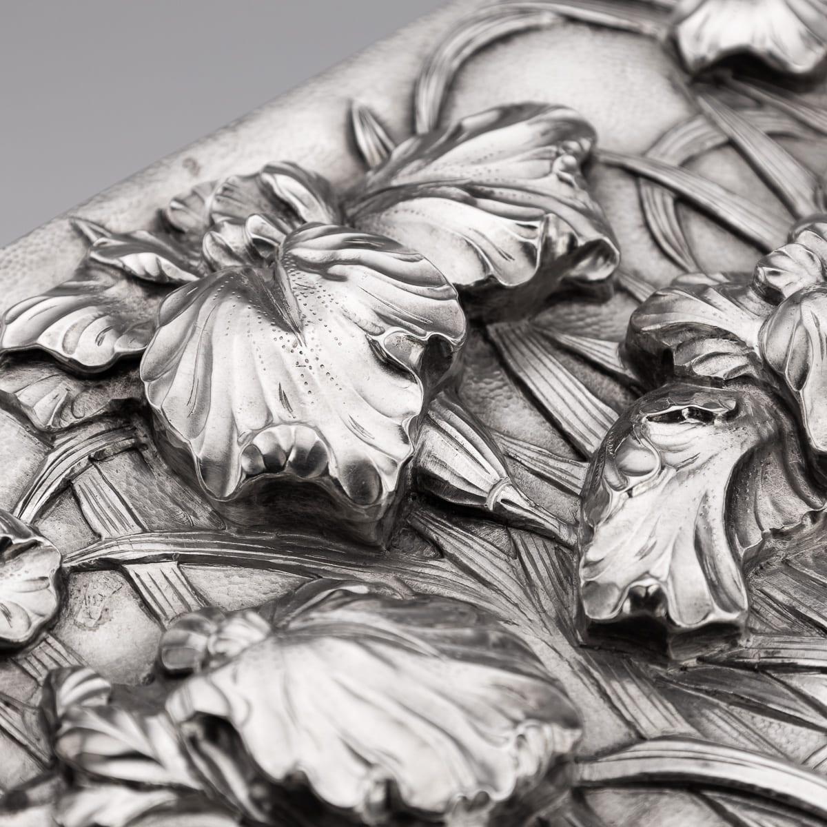 Antique 20th Century Japanese Solid Silver Iris Flower Cigar Humidor Box c.1900 For Sale 14