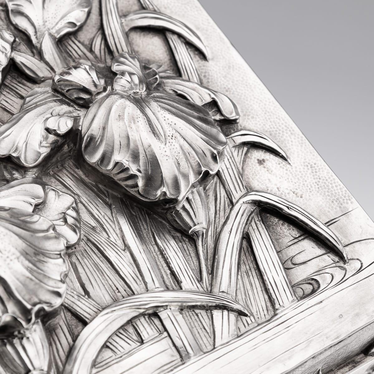 Antique 20th Century Japanese Solid Silver Iris Flower Cigar Humidor Box c.1900 For Sale 15