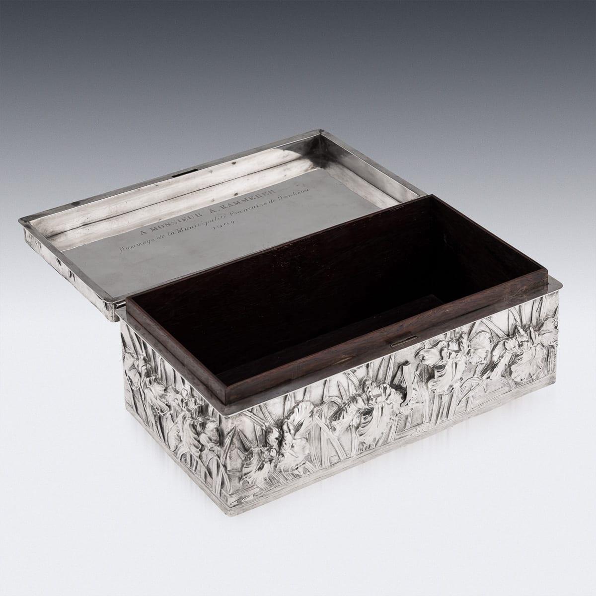 Antique 20th Century Japanese Solid Silver Iris Flower Cigar Humidor Box c.1900 For Sale 4