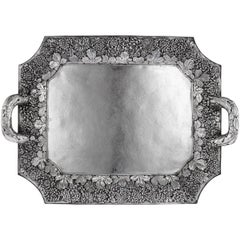 20th Century Japanese Solid Silver Large Serving Tray by Konoike, circa 1900