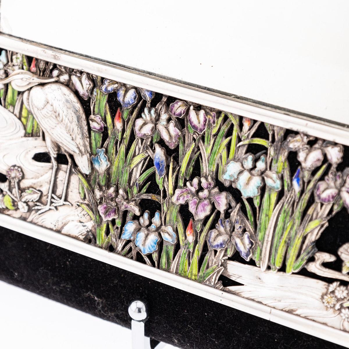 Antique 20th Century Japanese Solid Silver & Shaded Enamel Wall Mirror c.1900 5