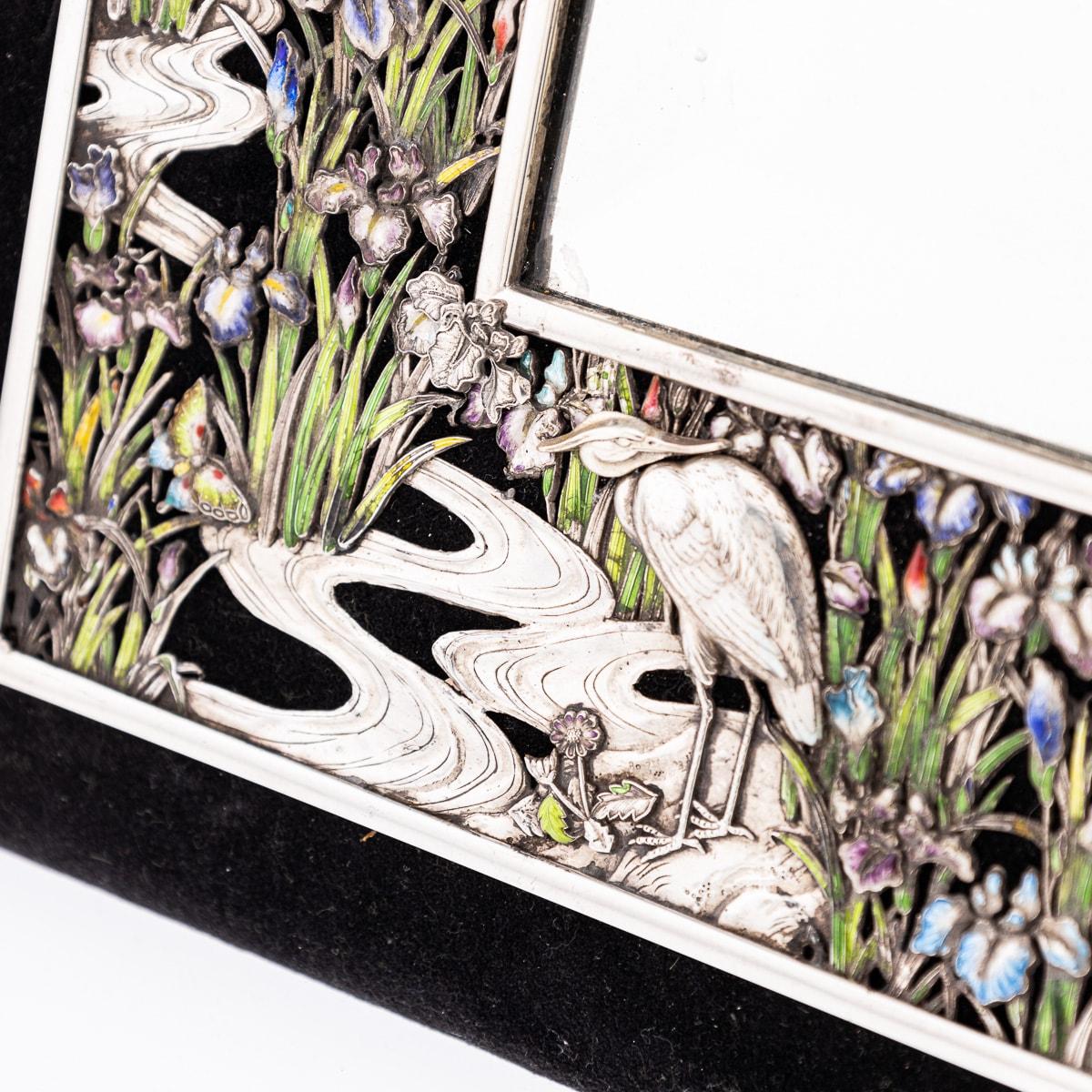 Antique 20th Century Japanese Solid Silver & Shaded Enamel Wall Mirror c.1900 6