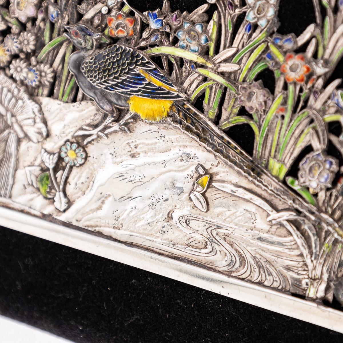 Antique 20th Century Japanese Solid Silver & Shaded Enamel Wall Mirror c.1900 9