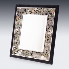 Antique 20th Century Japanese Solid Silver & Shaded Enamel Wall Mirror c.1900