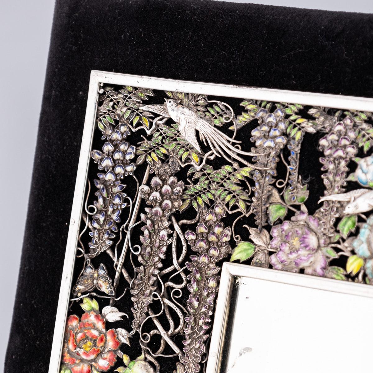 Autre Antique 20th Century Japanese Solid Silver & Shaded Enamel Wall Mirror c.1900