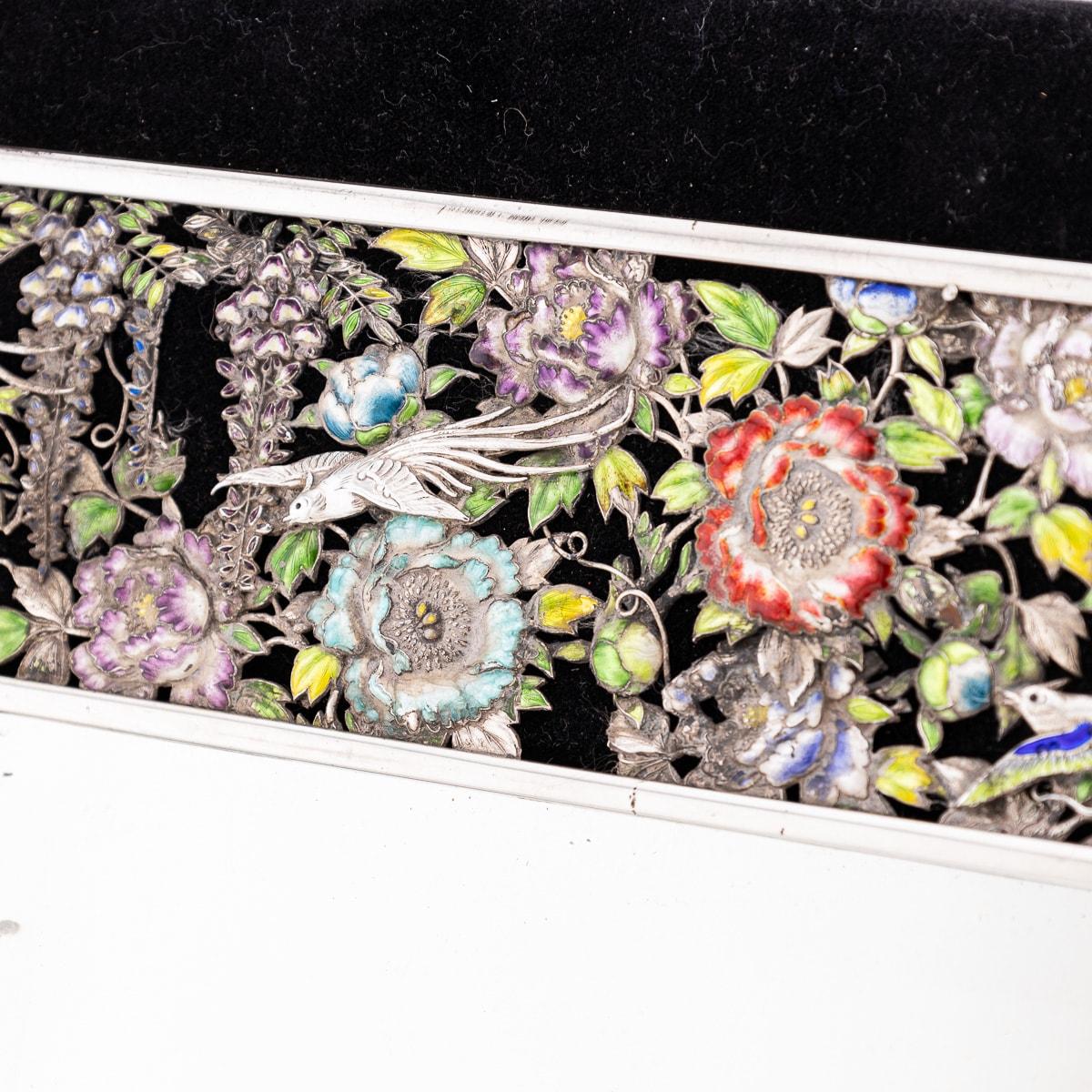 Japonais Antique 20th Century Japanese Solid Silver & Shaded Enamel Wall Mirror c.1900