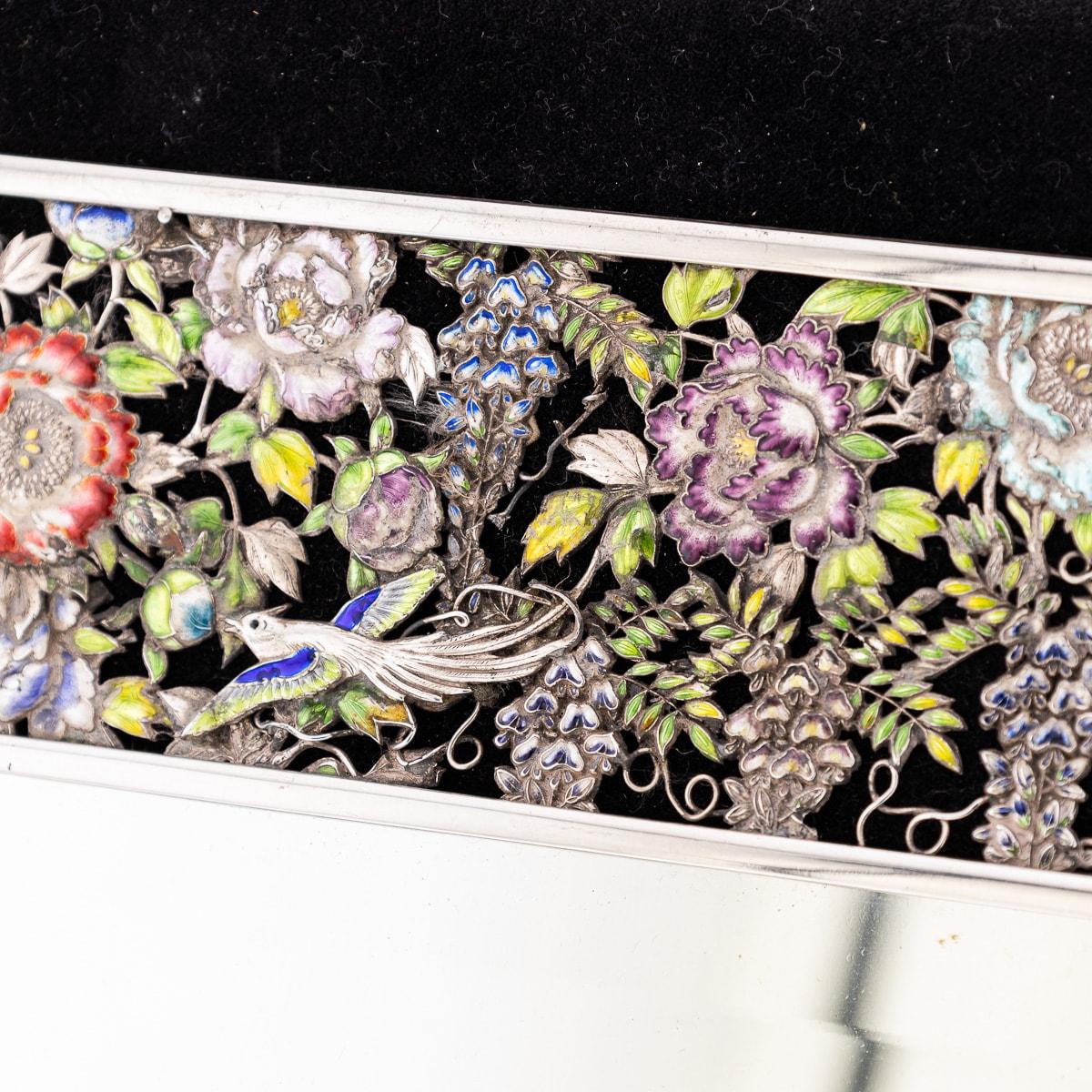 Antique 20th Century Japanese Solid Silver & Shaded Enamel Wall Mirror c.1900 Bon état à Royal Tunbridge Wells, Kent