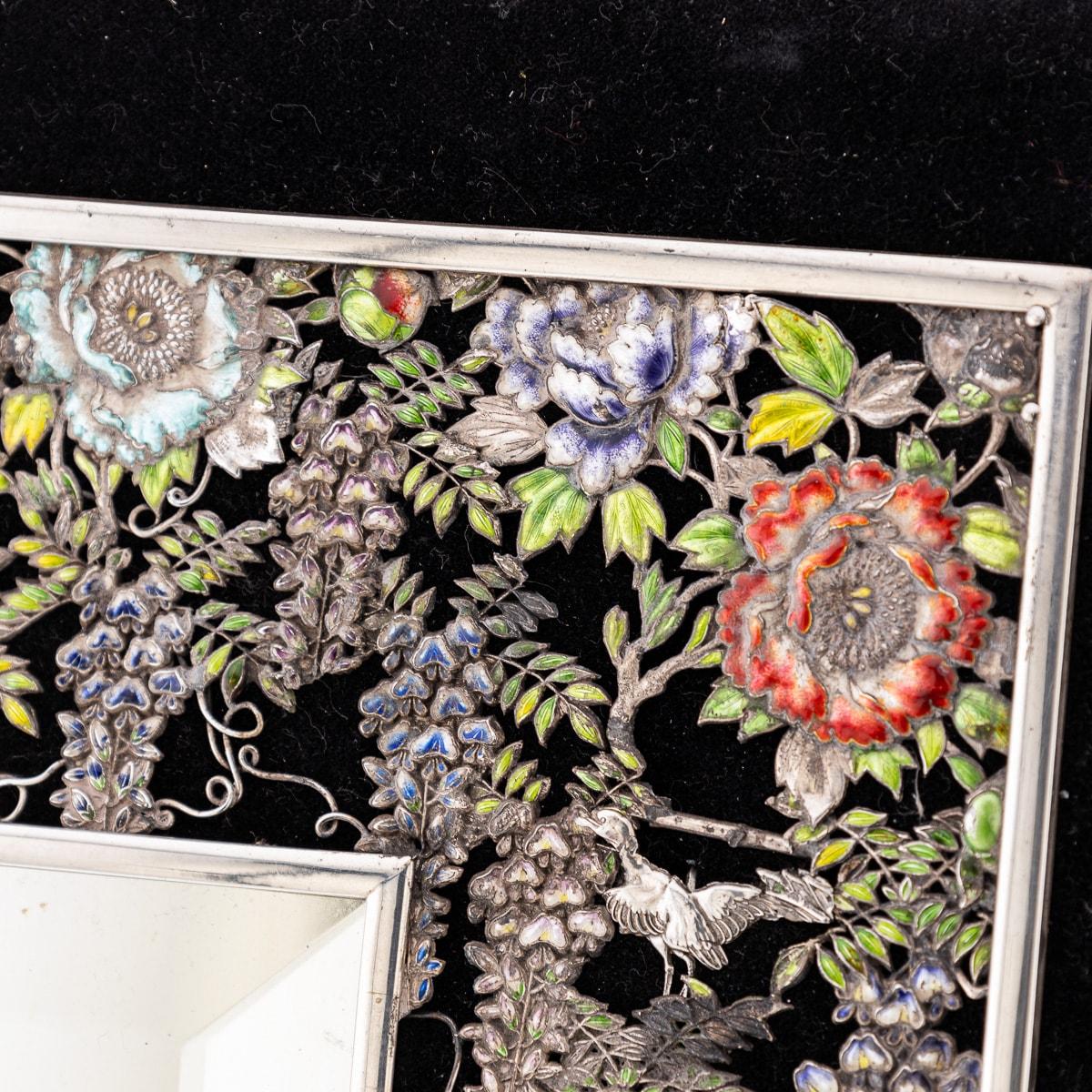 Début du 20ème siècle Antique 20th Century Japanese Solid Silver & Shaded Enamel Wall Mirror c.1900