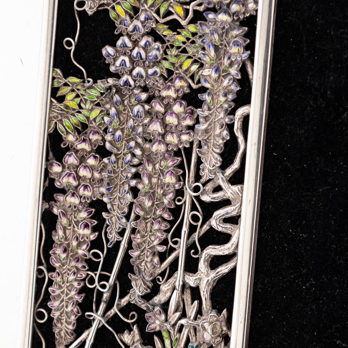 Argent Antique 20th Century Japanese Solid Silver & Shaded Enamel Wall Mirror c.1900