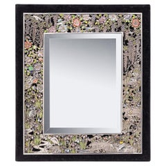 Antique 20th Century Japanese Solid Silver & Shaded Enamel Wall Mirror c.1900