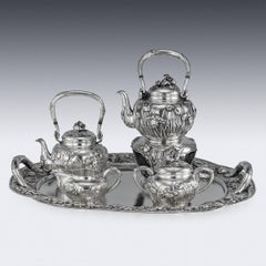 20th Century Japanese Solid Silver Tea & Coffee Service on Tray, circa 1900