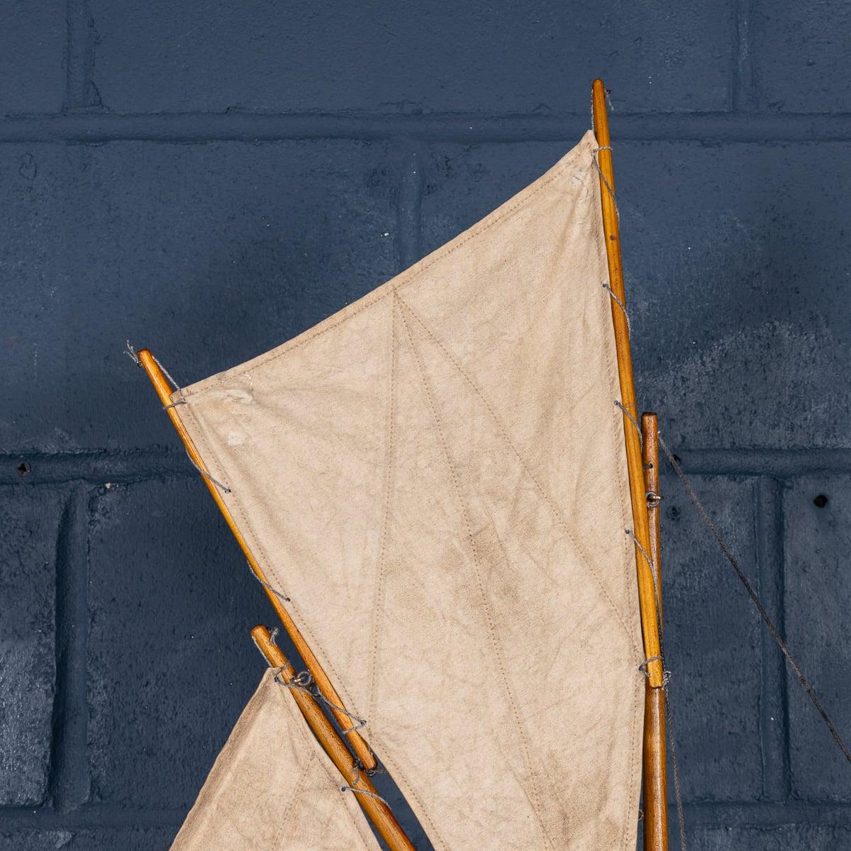 British Antique 20th Century Large English Carved Hull Pond Yacht c.1910