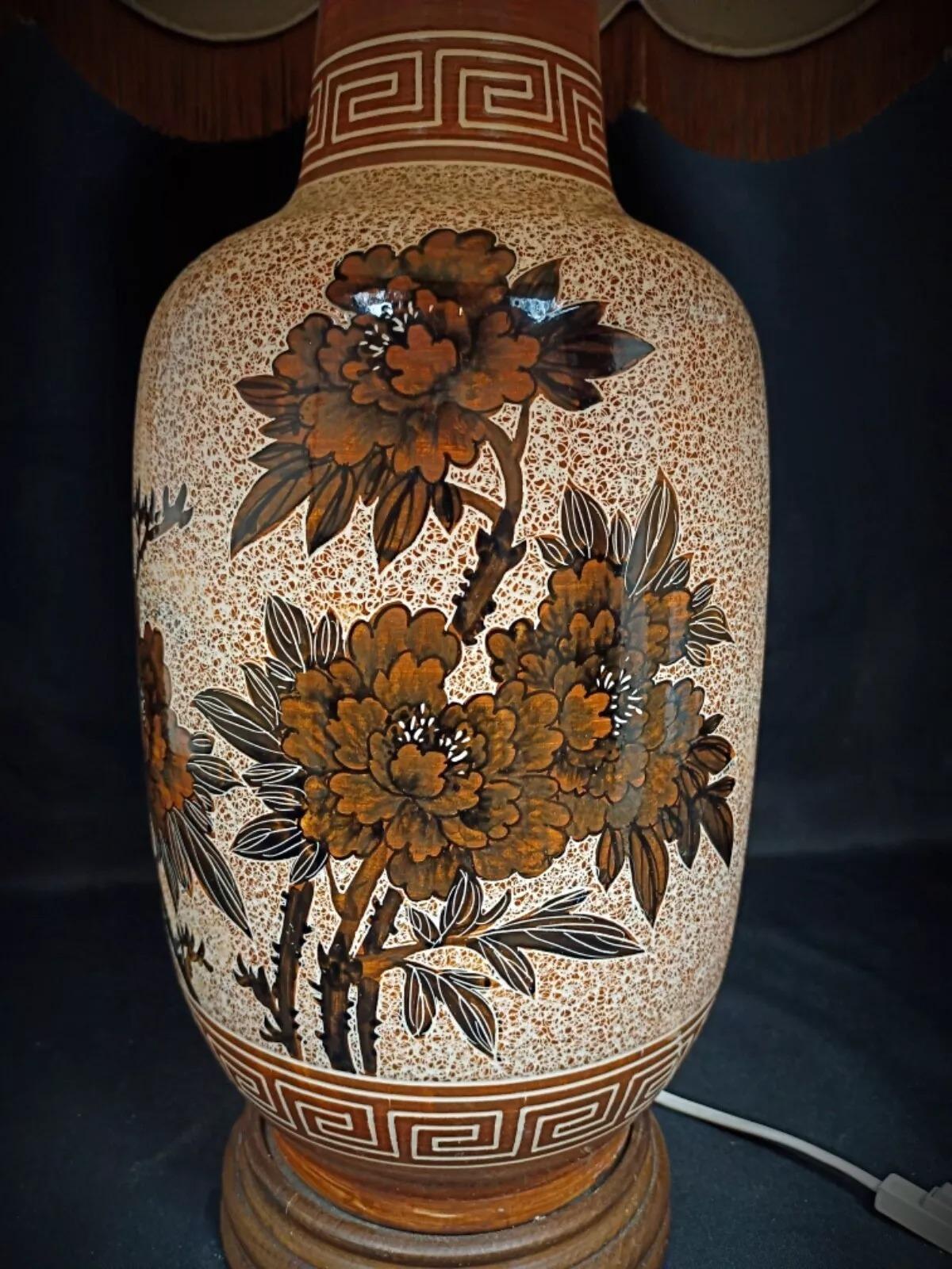 Grande base de lampe et abat-jour anciens du 20e siècle avec décoration - 2Y181 Bon état - En vente à Bordeaux, FR